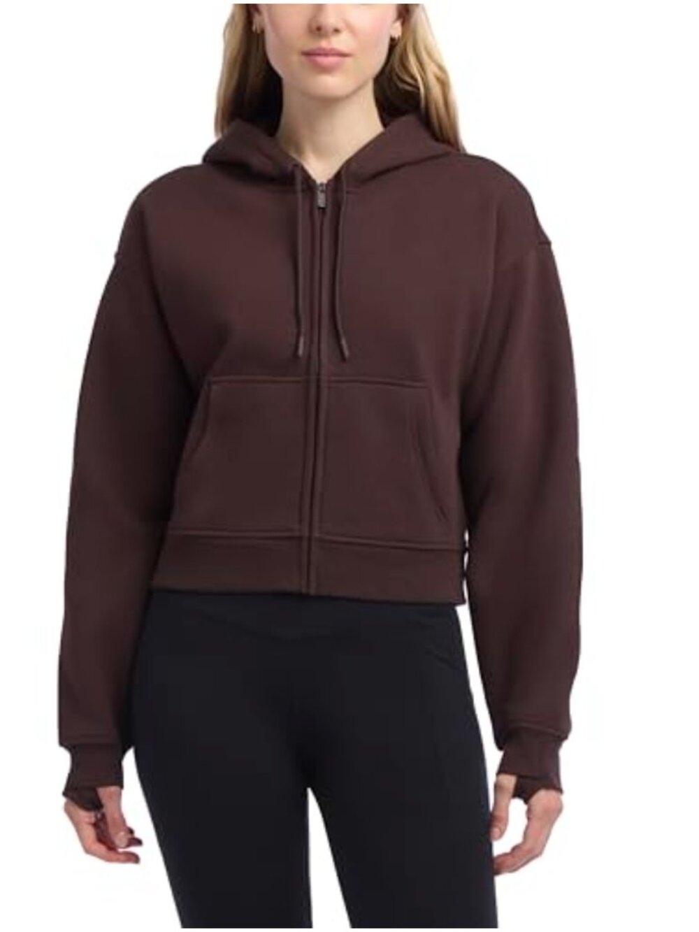 Jockey Womens CVC Fleece Crop Full Zip Athletic Hoodie Sweatshirt